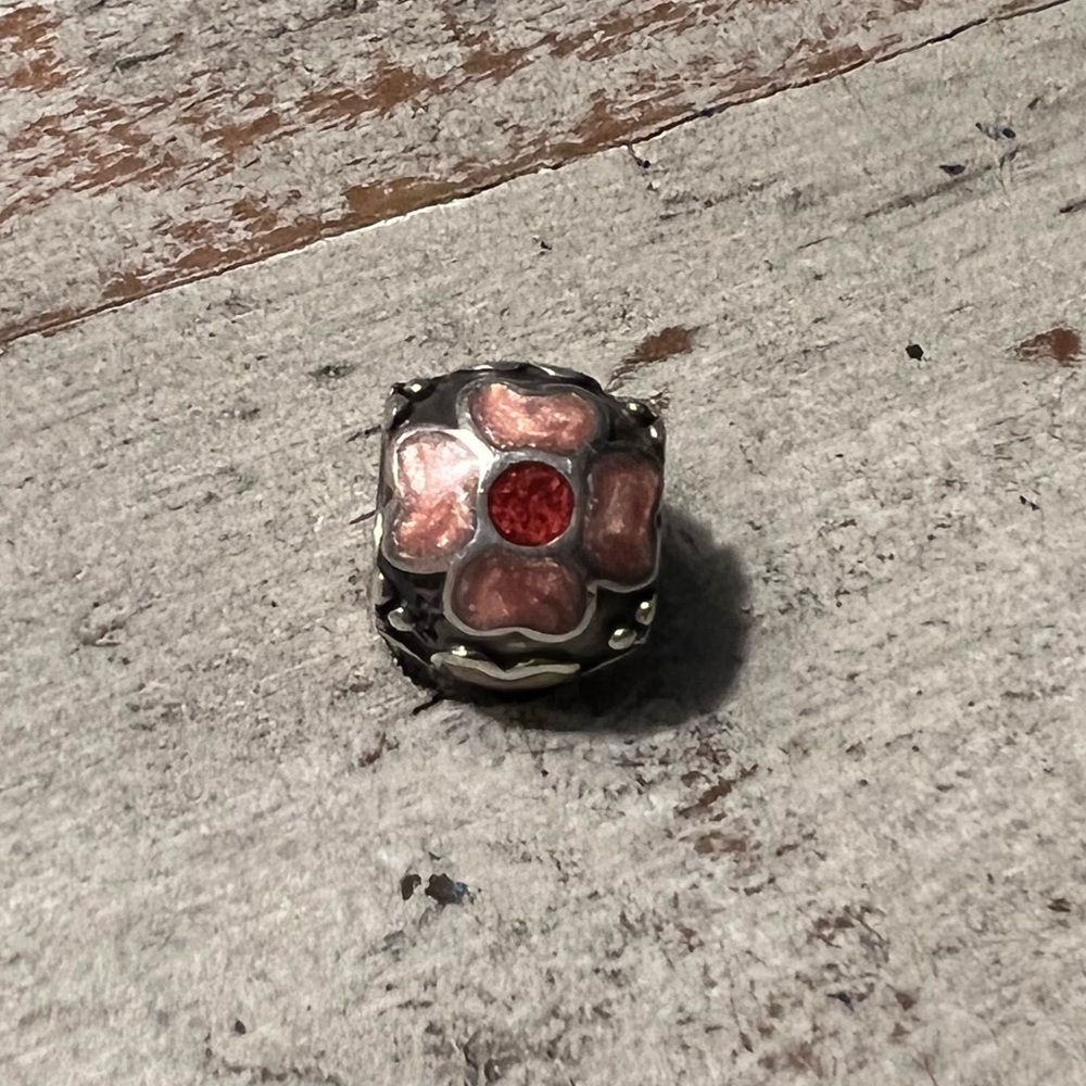 Pandora Sterling Silver Pink Enamel Flower Charm